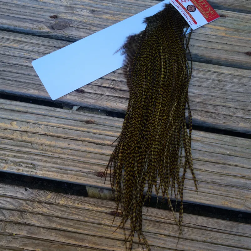 Whiting 1/2 BRONZE Grade Dry Fly Rooster Saddle in Grizzly Dyed Dark Olive-3